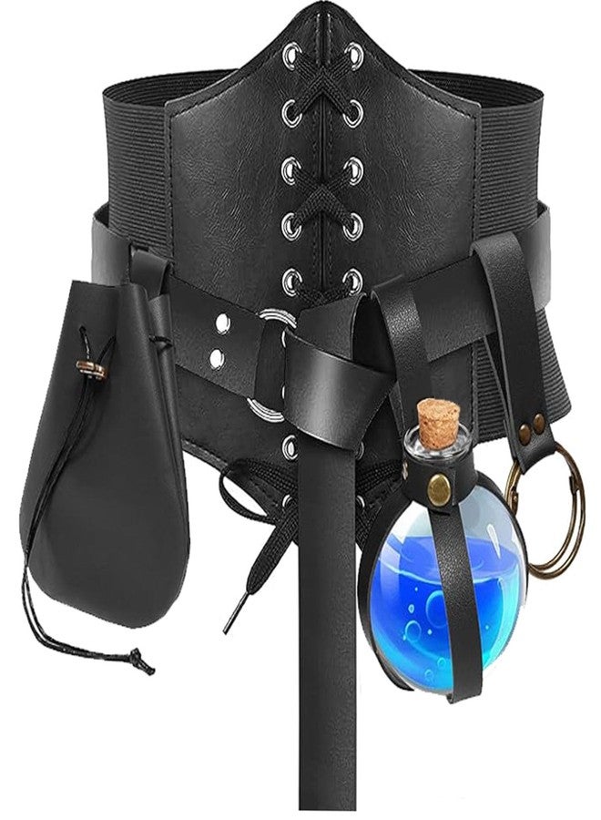 SUMGOGO 5PCS Corset Renaissance Belt Medieval Renaissance Belt Pouch Cork Potion Bottle Hikes Festival Halloween Costume Accessories (Black, M-Waist/31.5"-38") - Image 1
